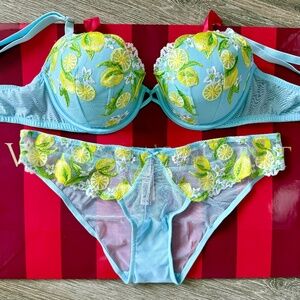 Victoria's Secret Dream Angels Embroidered Lined Demi Bra &Cheeky Set 36C/L NWT